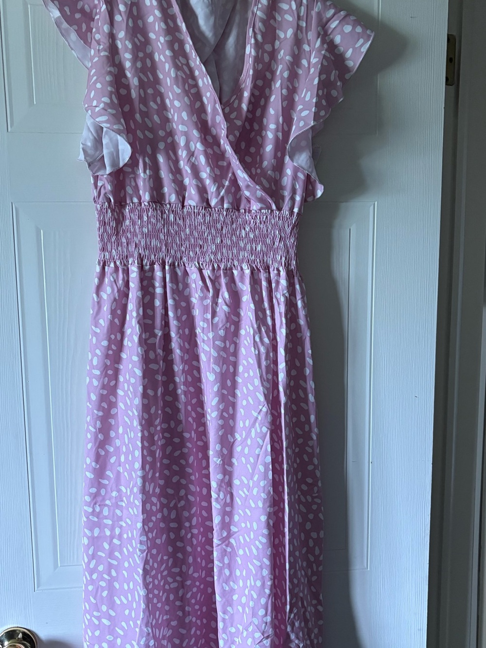 Pink Printed womens Smocked Waist Maxi Dress